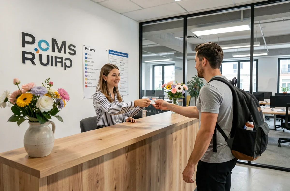 Accueil d'un espace de coworking à Reims avec réceptionniste et nouveau membre