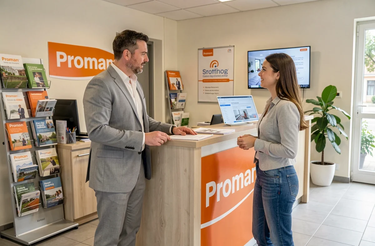 Conseiller Proman présentant des offres d'emploi à une candidate dans l'agence d'intérim