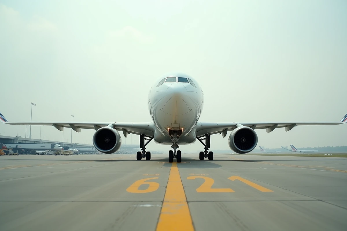 Airbus A330 Air France sur le tarmac d'un aéroport international, vue au sol grand angle