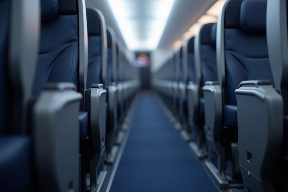 Cabine intérieure de l'Airbus A330 en classe affaires avec sièges plats en configuration long-courrier