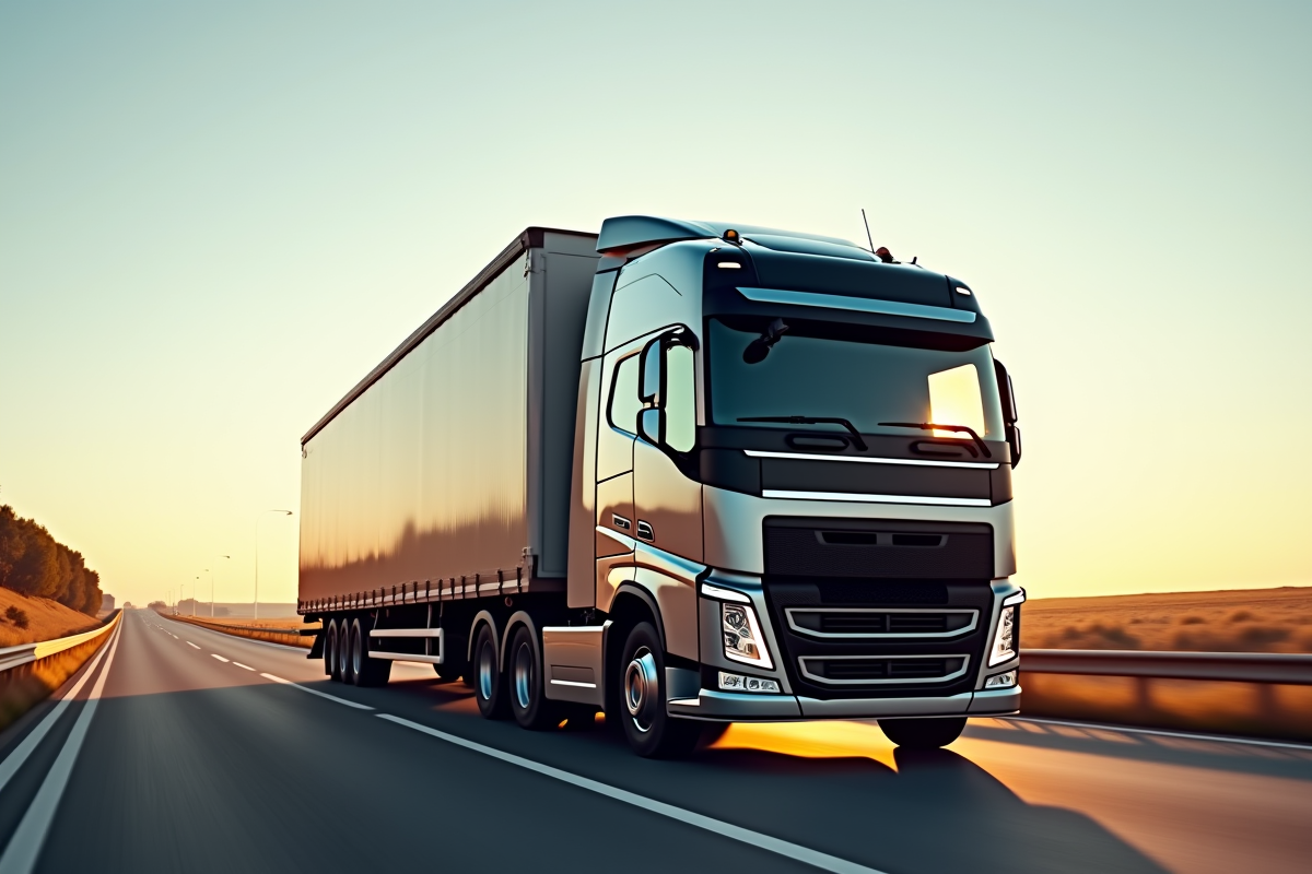 Camion de 32 tonnes en mouvement sur une route large