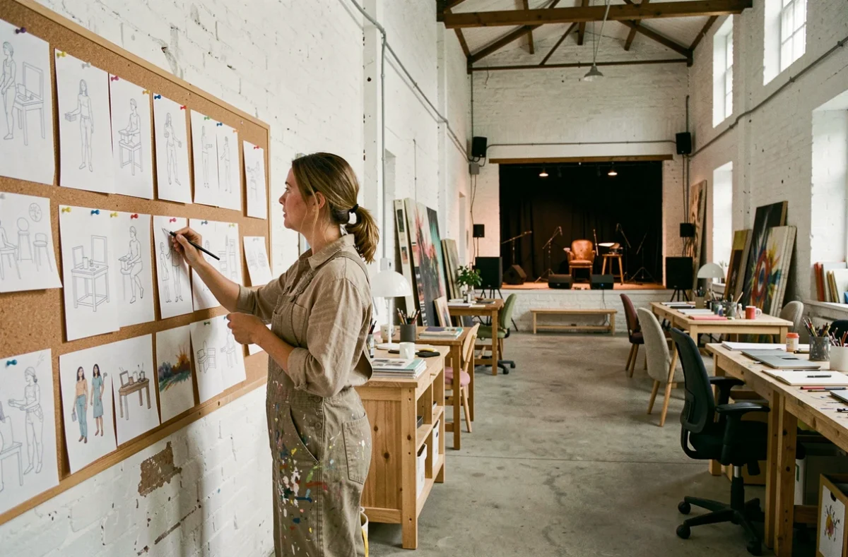 Coclic'en Scène près de Fontainebleau-Nemours avec une femme créative travaillant dans un espace coworking artistique