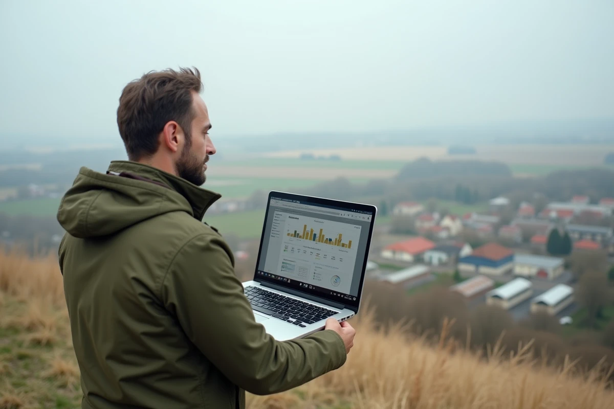 Entrepreneur consultant consultant le potentiel économique d'un territoire français depuis un point de vue panoramique