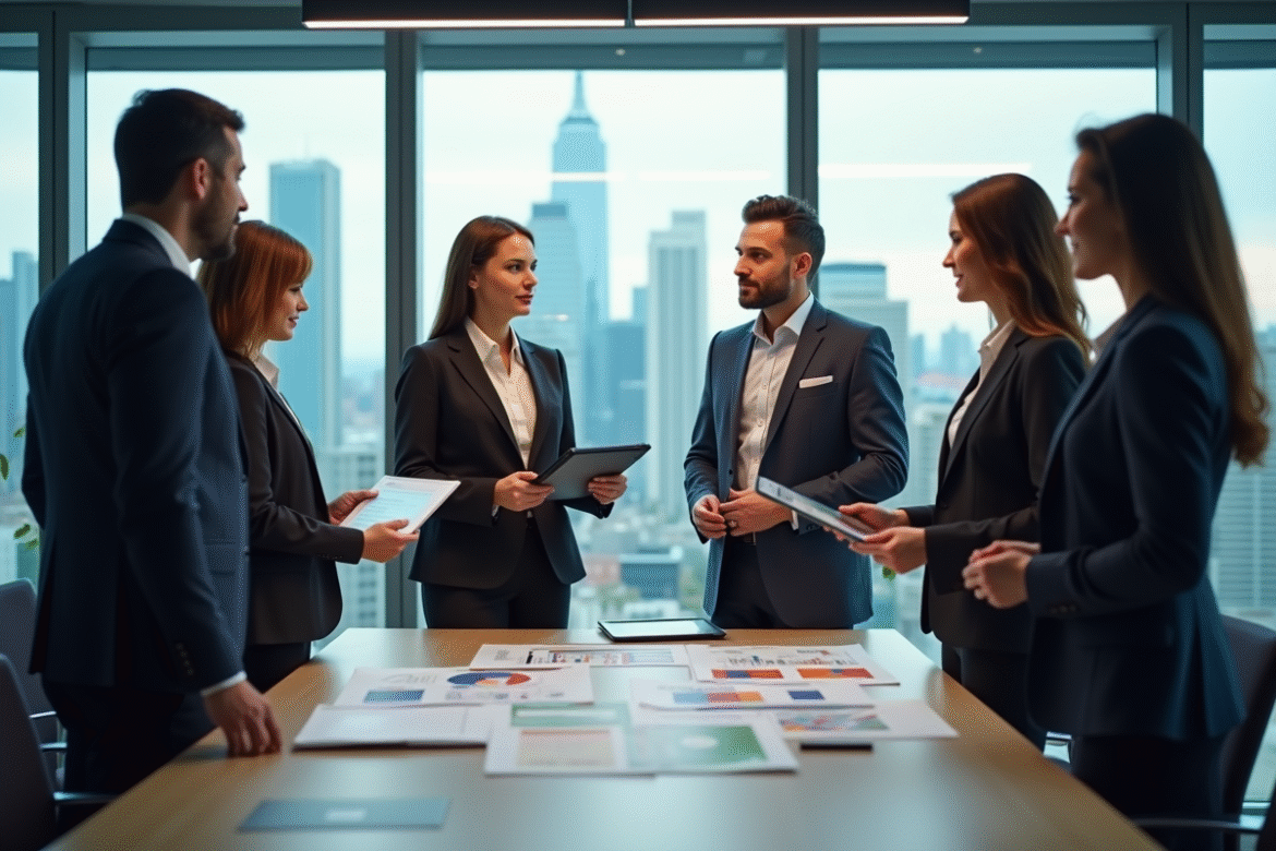 Groupe de professionnels en réunion d'affaires dans un bureau moderne