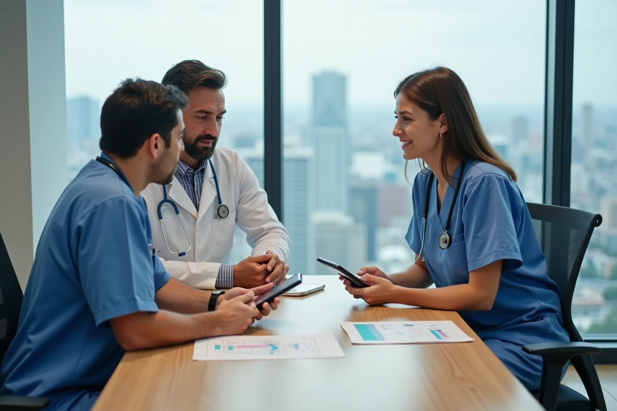 Equipe de professionnels de santé en réunion de travail