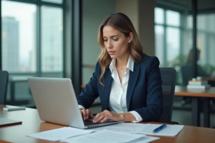 Femme professionnelle au bureau en train de travailler