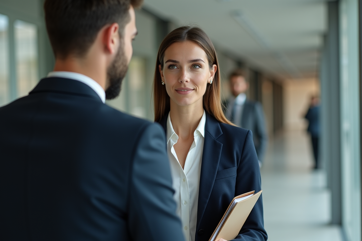 Jeune femme professionnelle dans un couloir moderne