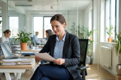 Femme professionnelle en bureau moderne et dynamique