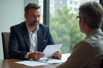 Avocat fiscaliste aidant un client avec des documents fiscaux