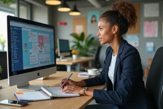 Social media manager en action lors d'une réunion stratégique
