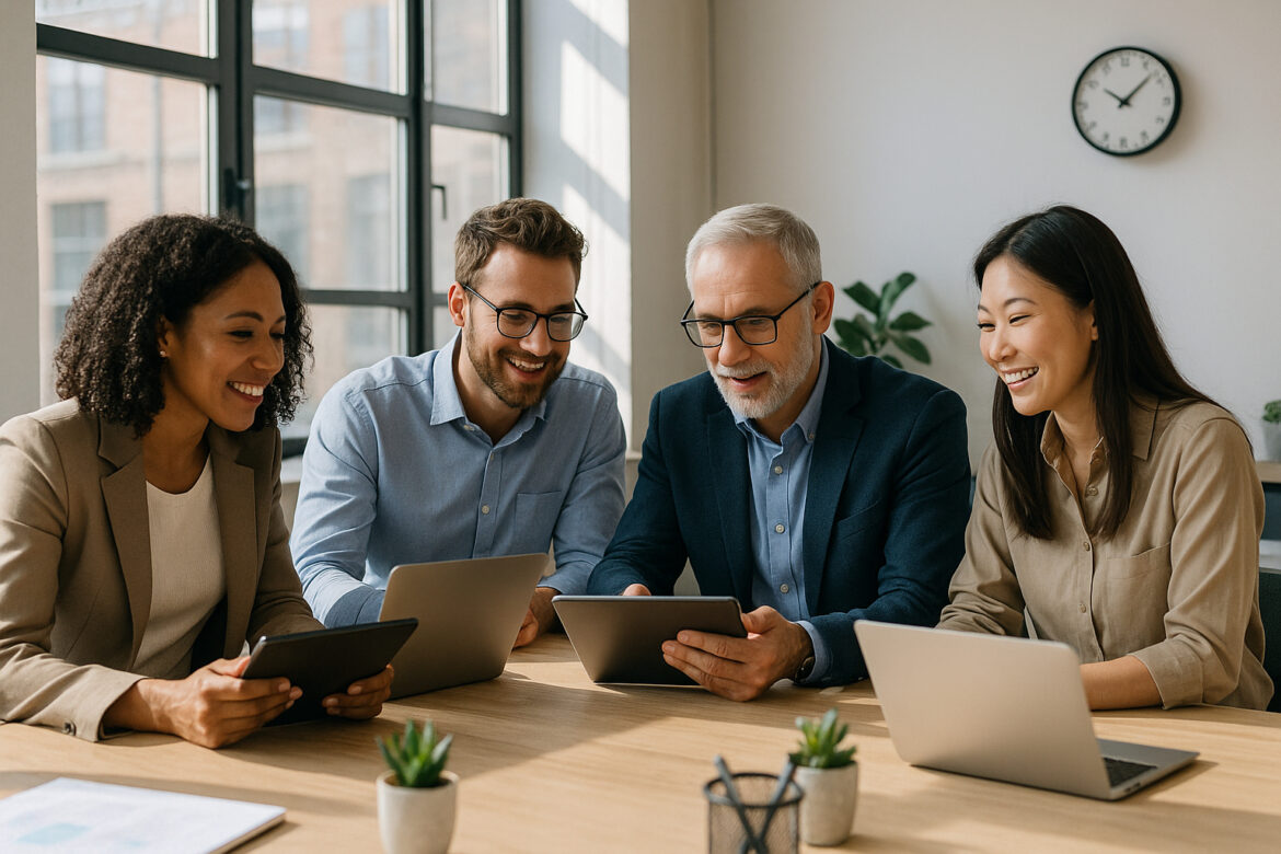 Groupe de professionnels collaborant dans un bureau moderne