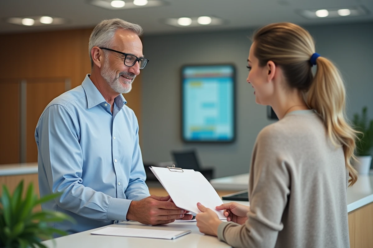 Homme d age parlant avec un conseiller dans un bureau public