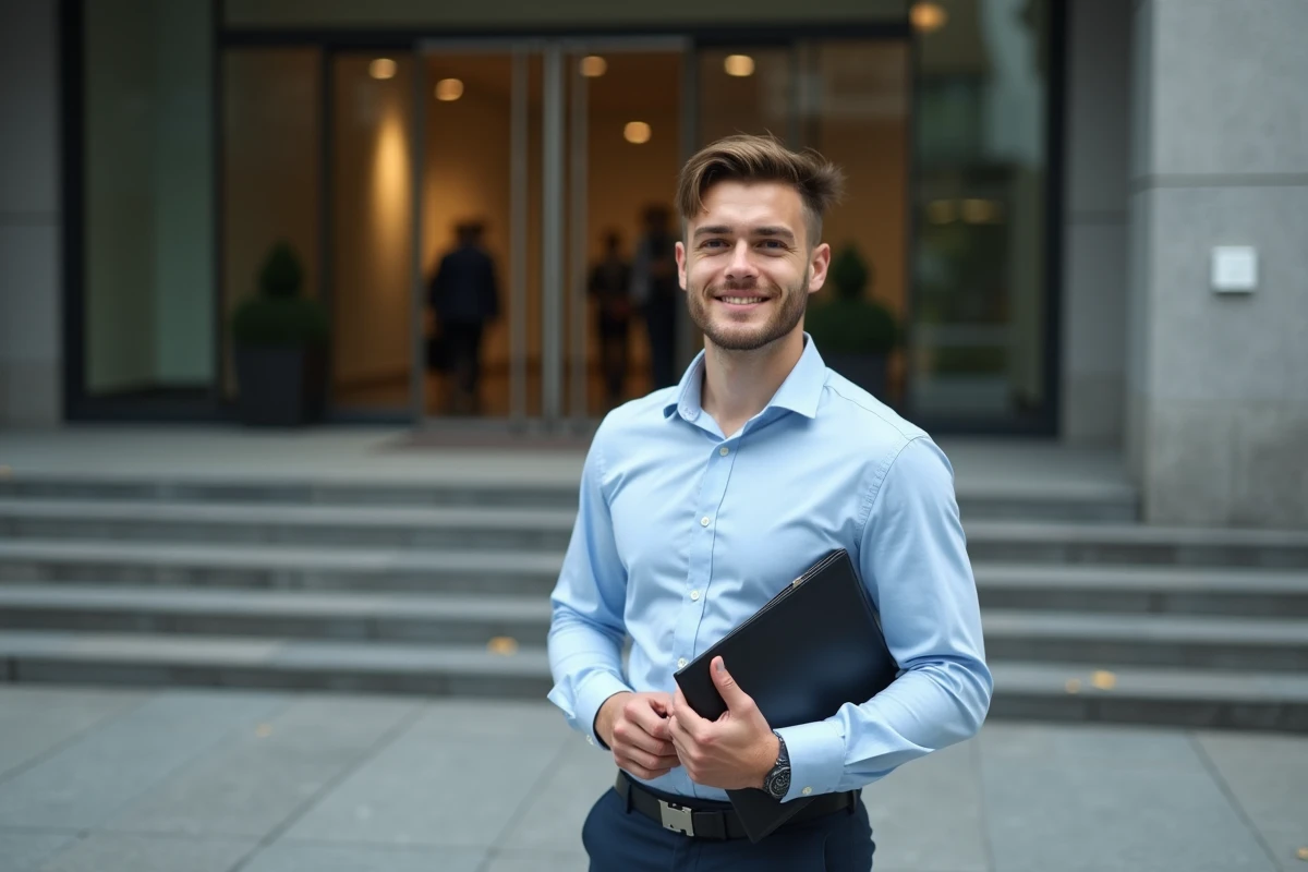 Jeune homme devant bâtiment d