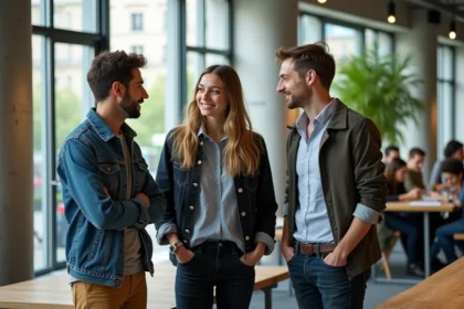 Trois jeunes fondateurs startup devant Station F à Paris