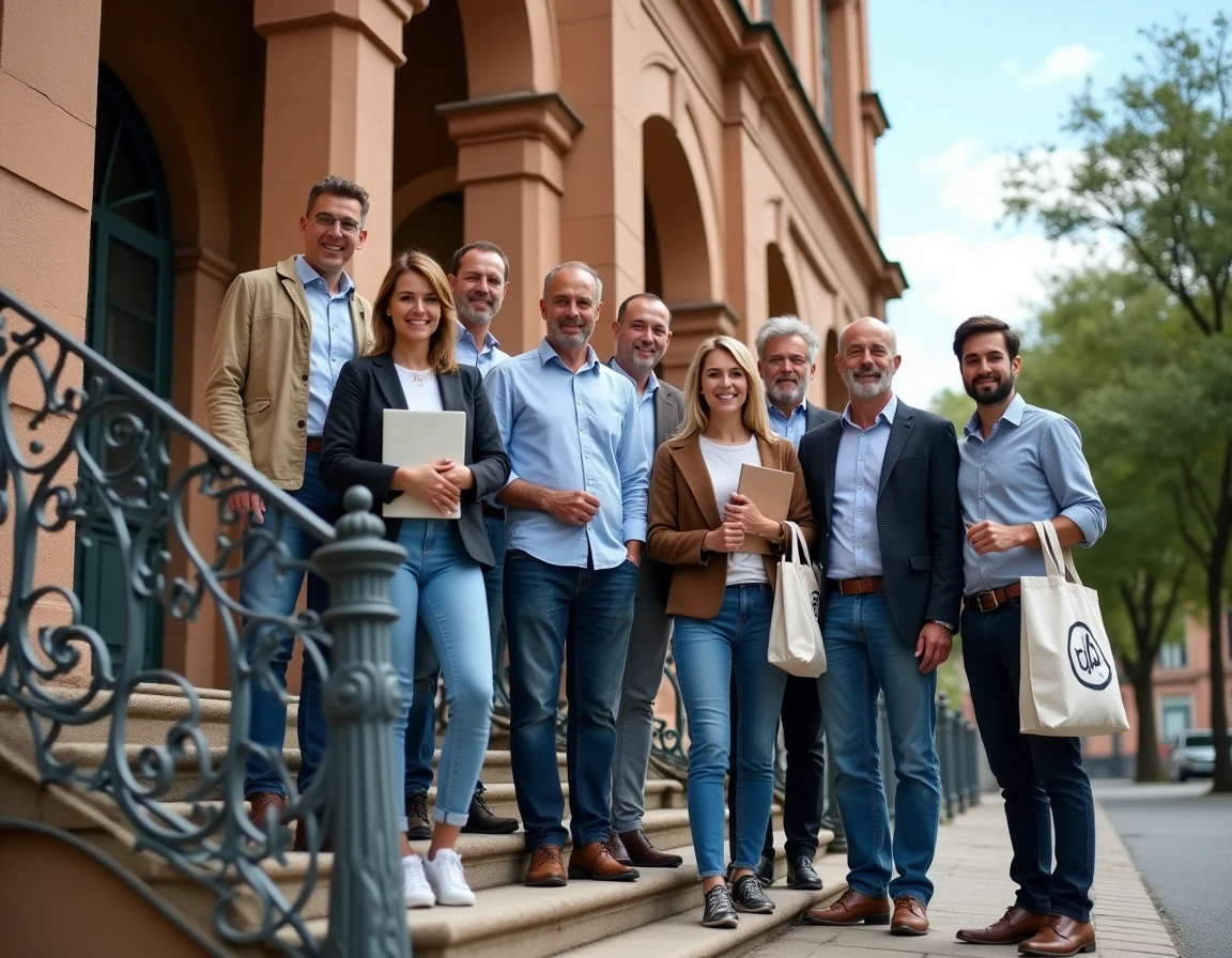 Membres d'associations et coopératives de l'économie sociale et solidaire rassemblés devant un bâtiment institutionnel à Toulouse
