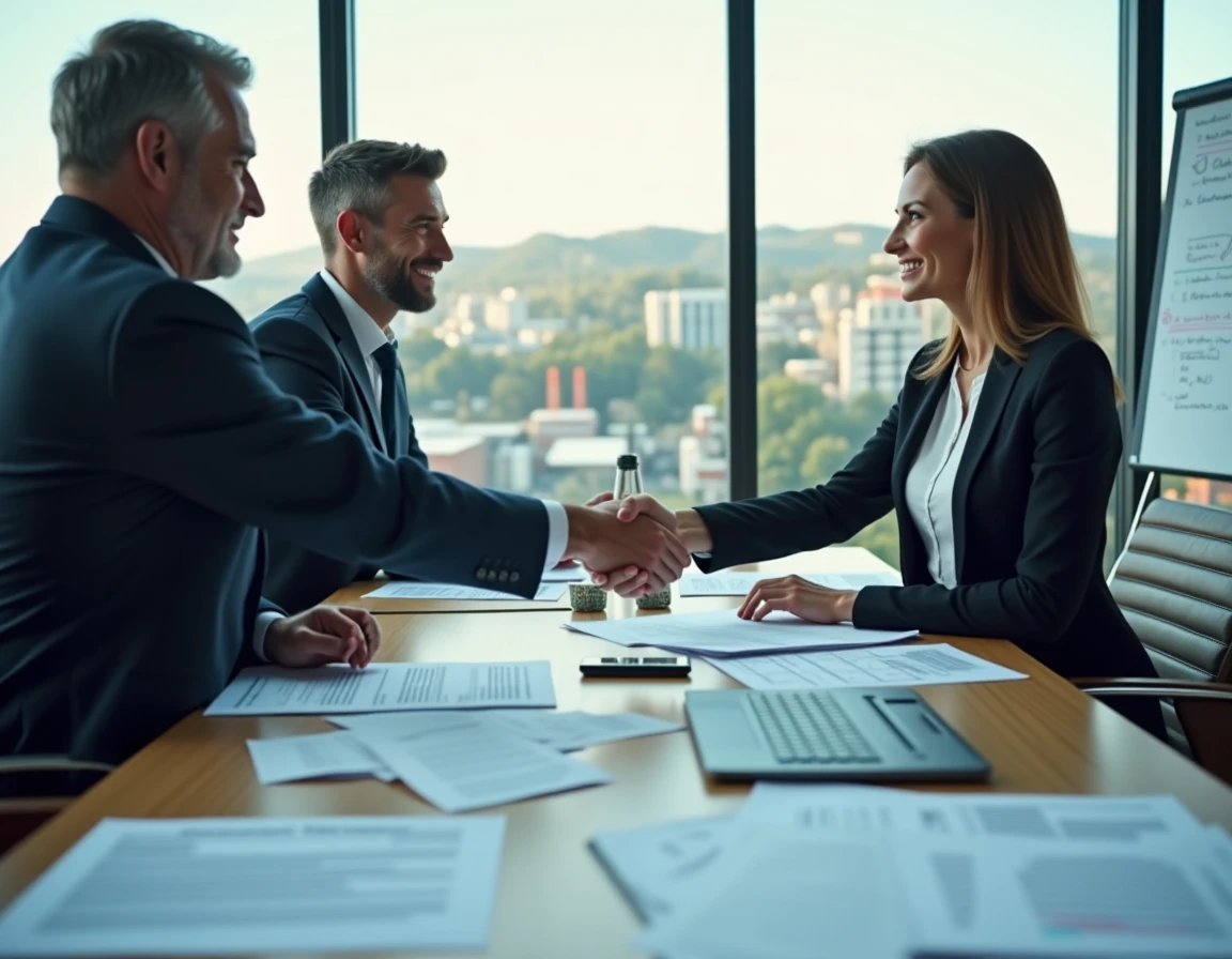 Deux professionnels signant un contrat de partenariat pour des approvisionnements industriels avec un fournisseur comme Nitrofer