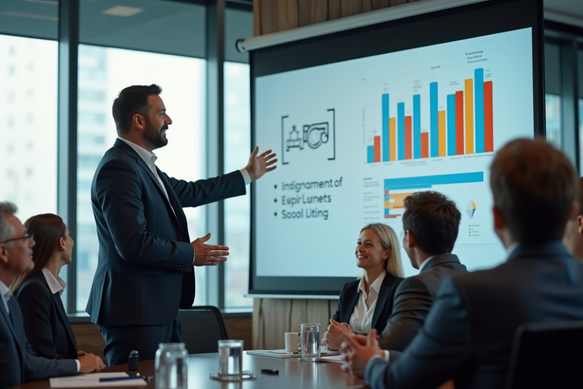 Professionnel confiant lors d'une présentation dynamique