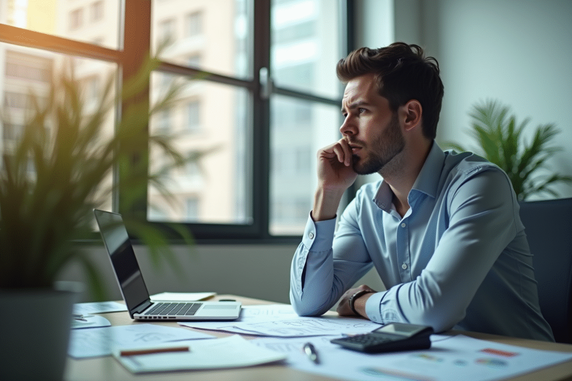 Professionnel stressé dans un bureau lumineux pour l article
