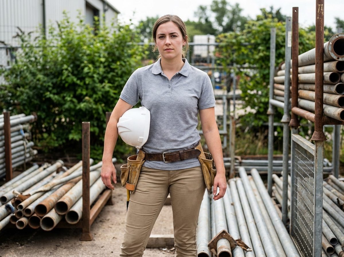 Jeune technicienne en extérieur avec casque de sécurité