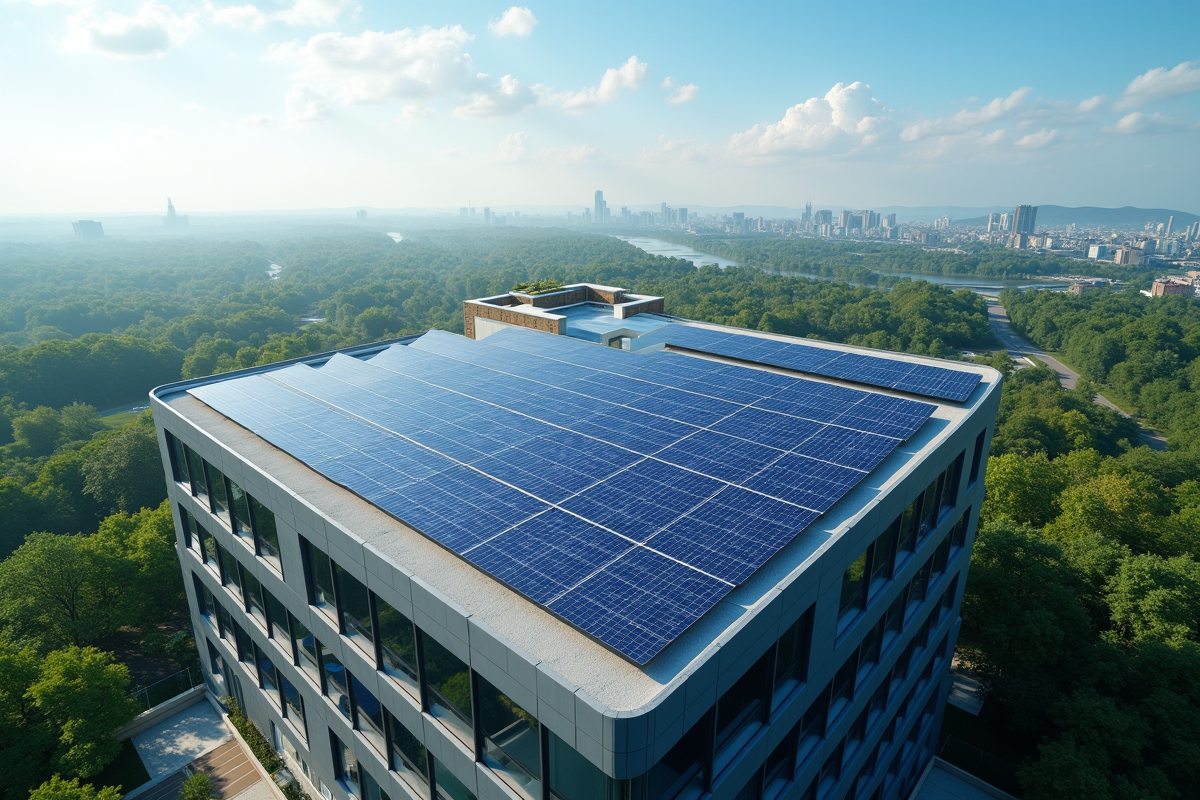 Panneaux solaires sur le toit d un bâtiment moderne ensoleille