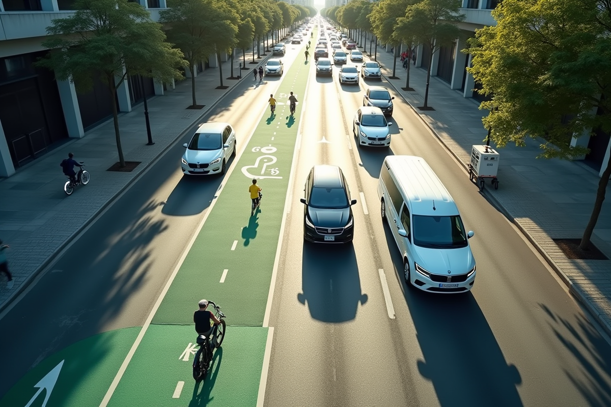 Vue aérienne d une rue urbaine avec véhicules propres